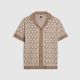 RI BEIGE GEOMETRIC KNITTED SHORT SLEEVE SHIRT
