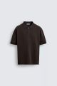 ZARA POLO SHIRT WITH ZIP BROWN
