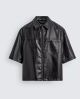 ZARA RELAXED FIT LEATHER EFFECT OVERSHIRT BLACK