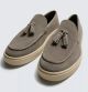 ZARA CASUAL LEATHER LOAFERS WITH TASSELS GREY