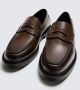 ZARA LEATHER PENNY LOAFERS BROWN