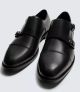 ZARA LEATHER DOUBLE MONK STRAP SHOES BLACK