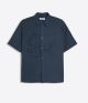 BERSHKA EMBROIDERED SHORT SLEEVE SHIRT BLUE